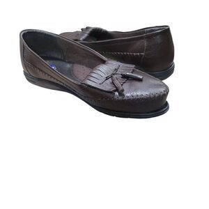 Dr Scholls Women's Brown Leather Tassel Loafers Size 10 W E23-4P